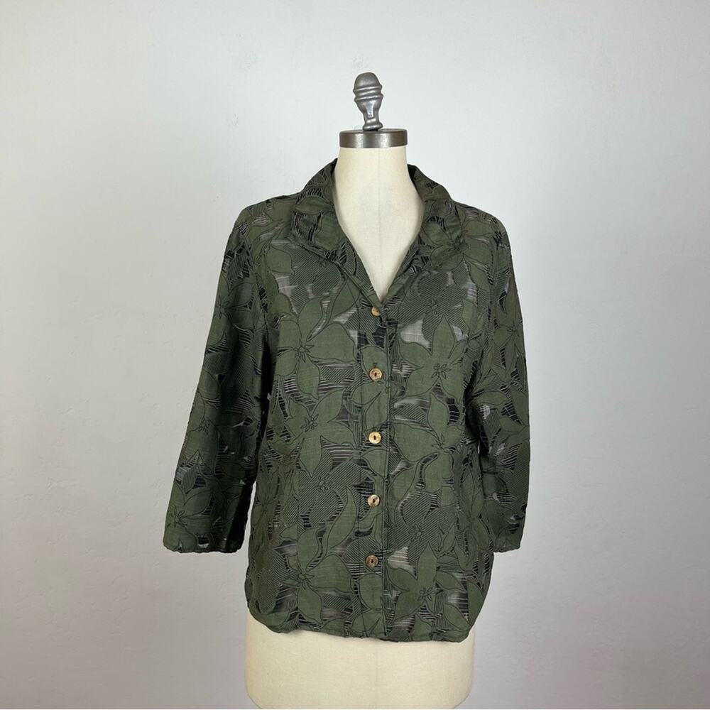 Cut Loose Green Laser Cut Floral Boxy Top